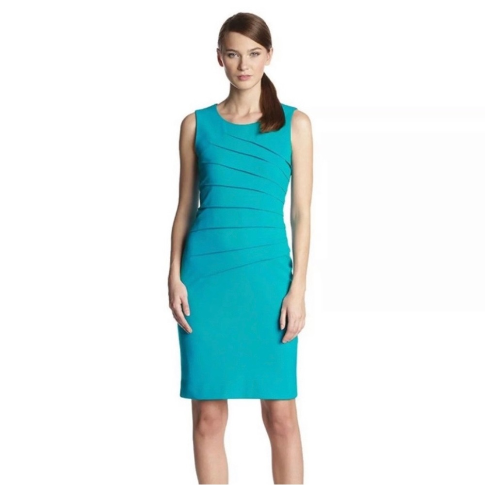 Calvin Klein Teal Pleated Sheath Dress Size 4 Blue Green